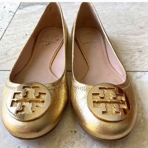 Tory Burch Metallic Gold Reva Ballet Flat